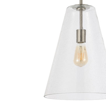 Arlo 11.5" Mid-Century Modern Iron/Seeded Glass LED Pendant - JONATHAN Y